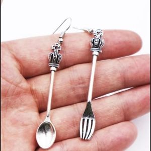 Sterling silver Crown spoon fork earrings silver king & queen cutlery